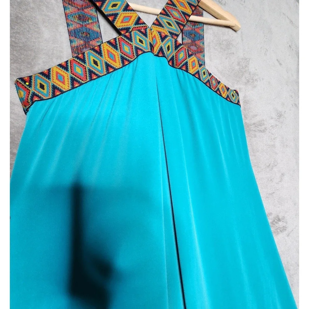 New York & Co Dress Womens Large Maxi Long Sleeveless Swing Relaxed Pleated Boho